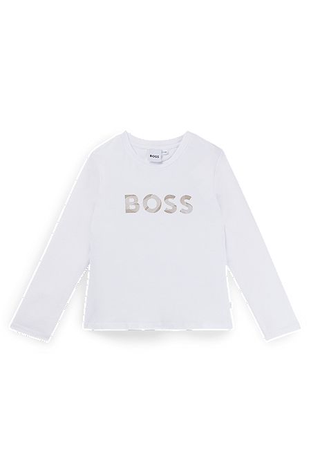 Kids' long-sleeved T-shirt with signature-stripe details, White