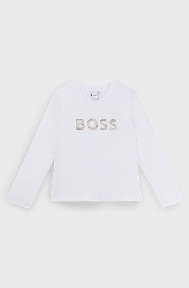 Kids' long-sleeved T-shirt with signature-stripe details, White