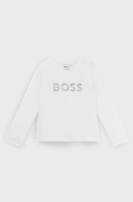 Kids' long-sleeved T-shirt with signature-stripe details, White