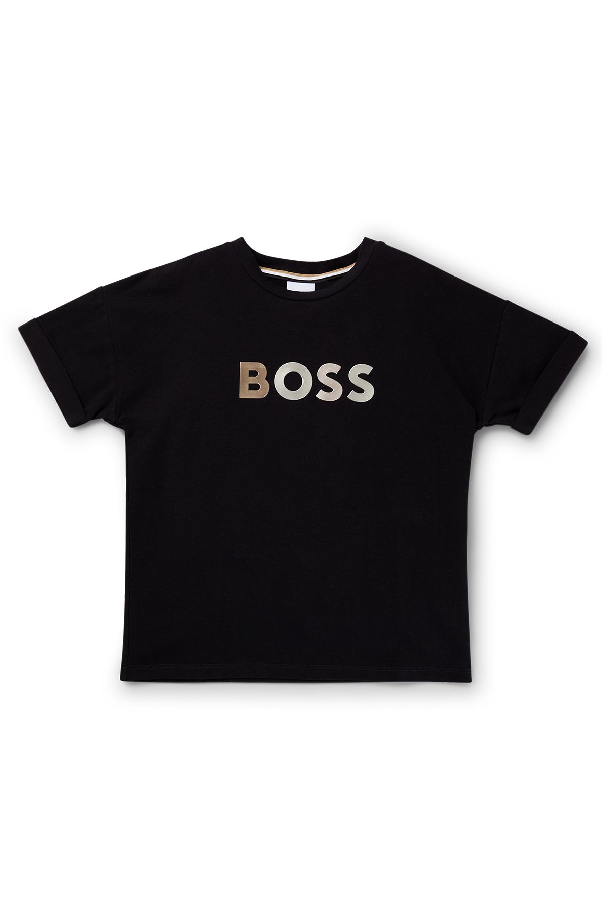 Kids' T-shirt in stretch cotton with gradient logo print, Black