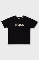 Kids' T-shirt in stretch cotton with gradient logo print, Black
