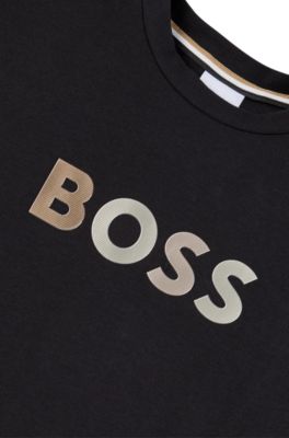 Kids' T-shirt in stretch cotton with gradient logo print, Black