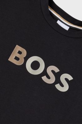 Kids' T-shirt in stretch cotton with gradient logo print, Black