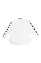 Skjorte i bomuldspoplin med signaturstribede ærmer til børn, Hvid