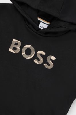 Kids' cotton-blend hoodie with logo detail, Black