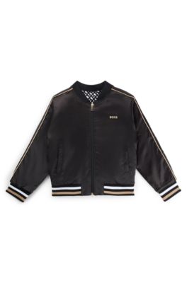 Kids' reversible jacket with plain and monogram designs, Black