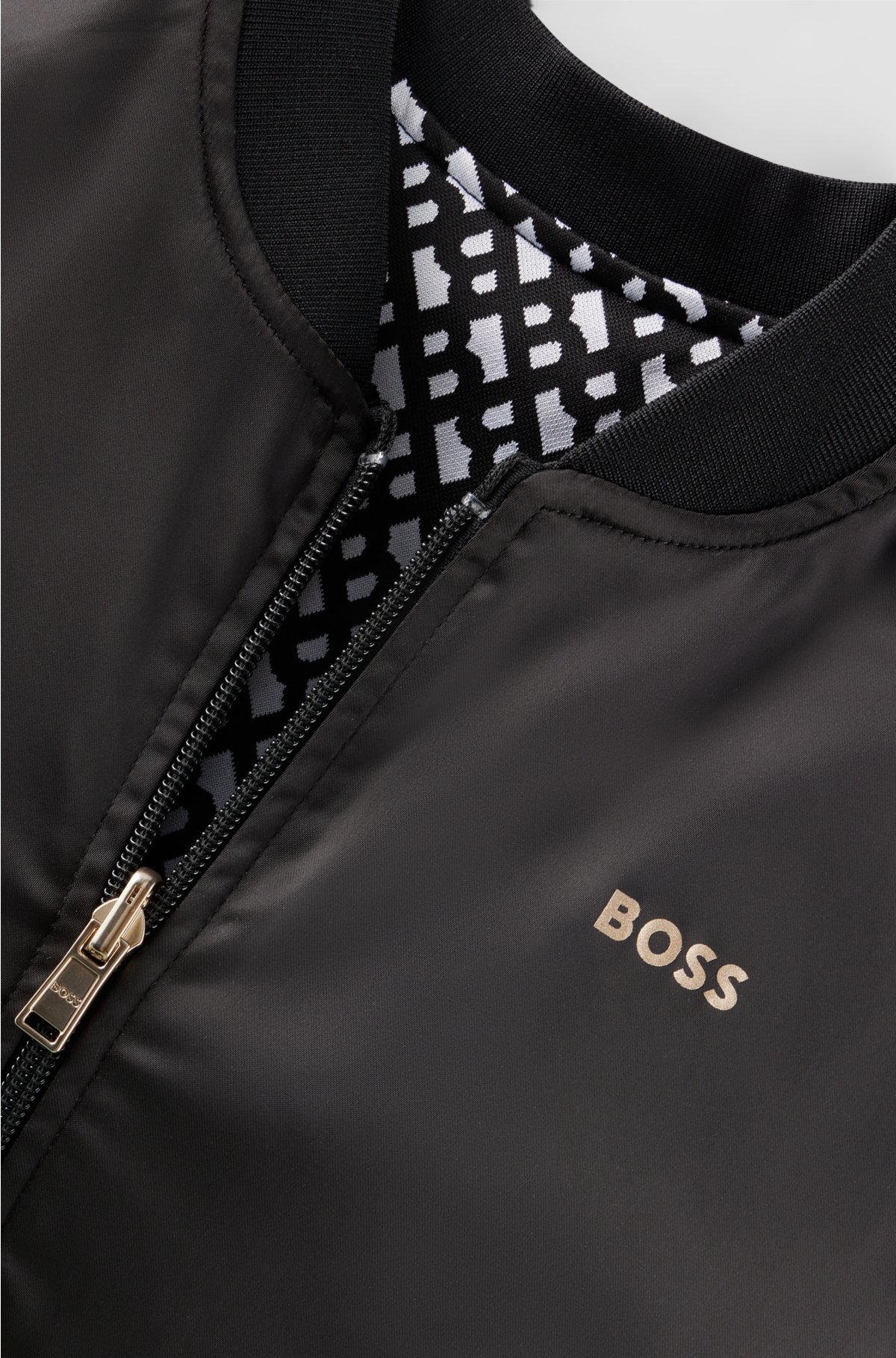Kids' reversible jacket with plain and monogram designs, Black
