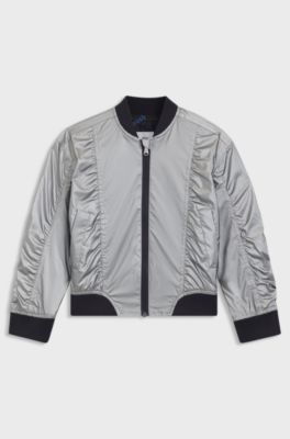 Kids' metallic bomber jacket with contrast trims, Silver