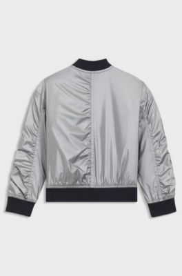 Kids' metallic bomber jacket with contrast trims, Silver