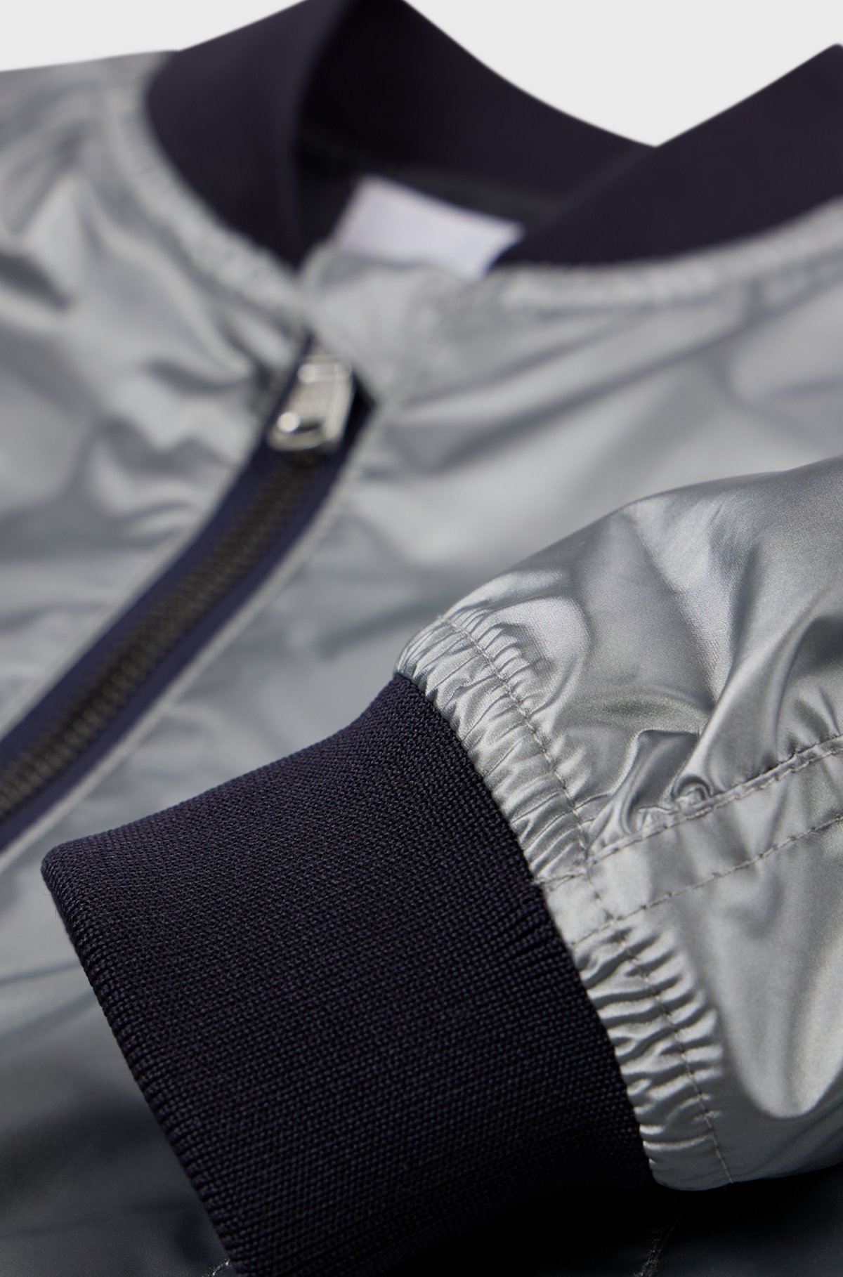 BOSS - Kids' metallic bomber jacket with contrast trims - Silver BOSS - Kids' metallic bomber jacket with contrast trims - Silver