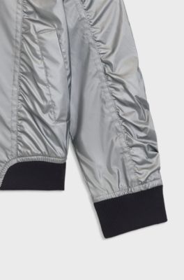 Kids' metallic bomber jacket with contrast trims, Silver
