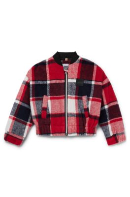 Giubbotto per bambini a quadri con dettagli con logo, Rosso