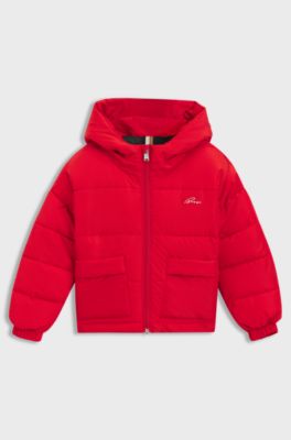 Kids' hooded jacket with embossed and printed logos, Red