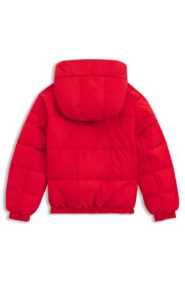 Kids' hooded jacket with embossed and printed logos, Red