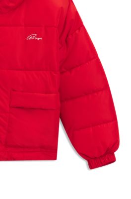 Kids' hooded jacket with embossed and printed logos, Red