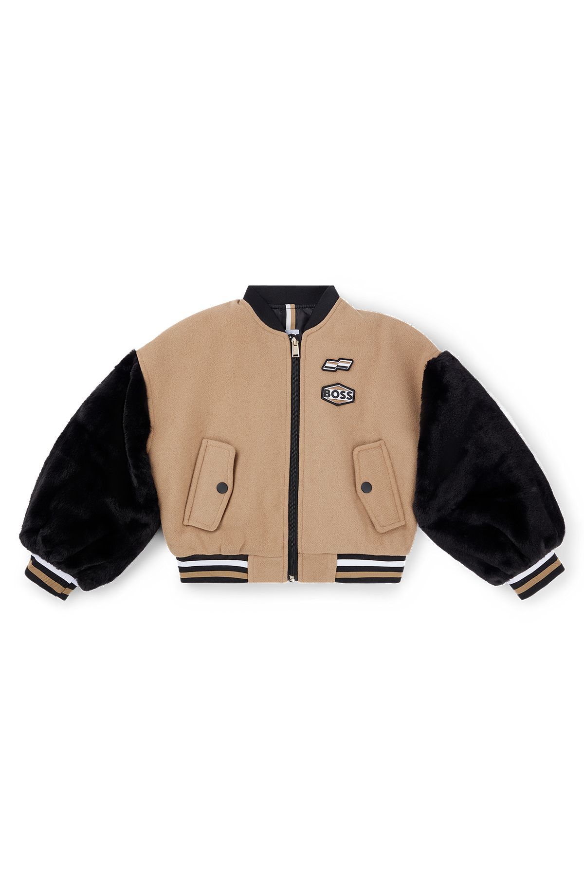 Kids' bomber jacket with branded patches, Brown