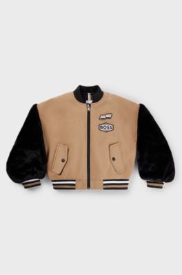 Kids' bomber jacket with branded patches, Brown