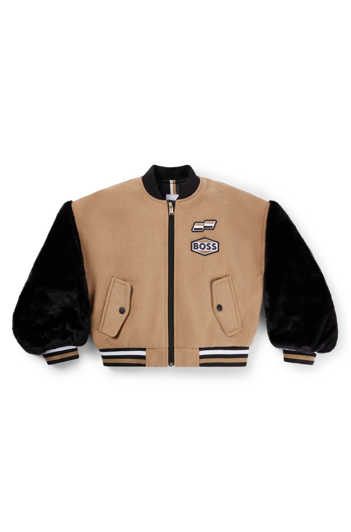 Kids' bomber jacket with branded patches, Brown