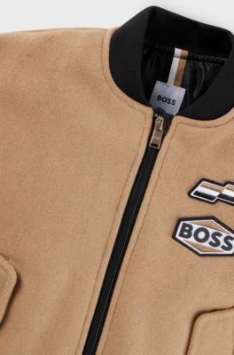 Kids' bomber jacket with branded patches, Brown