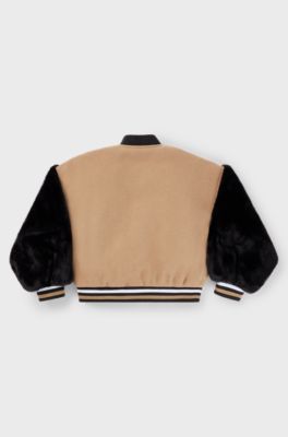 Kids' bomber jacket with branded patches, Brown