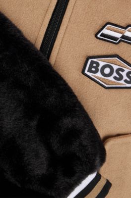 Bomber per bambini con toppe brandizzate, Marrone