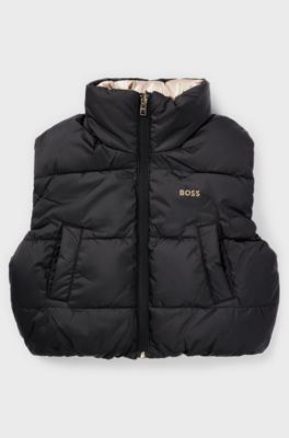 Kids' reversible water-repellent gilet with logo details, Black