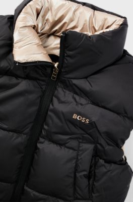 Kids' reversible water-repellent gilet with logo details, Black