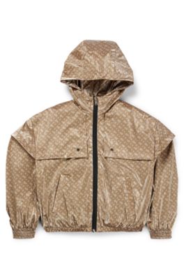 키즈 모노그램 패턴 후드 윈드브레이커, 베이지