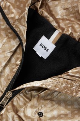 Kids' hooded windbreaker with monogram pattern, Beige