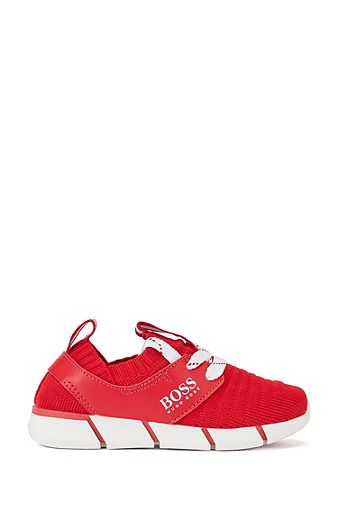 Kids' lace-up sock trainers with two-tone sole, Red
