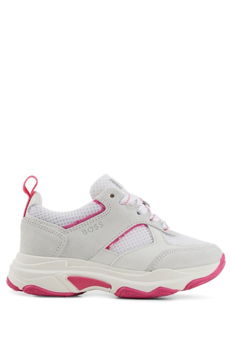 Kids' lace-up trainers in leather and mesh, White
