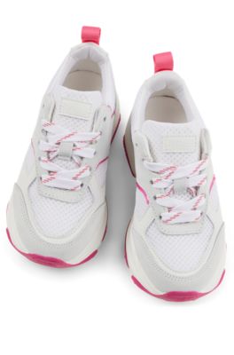 Kids' lace-up trainers in leather and mesh, White