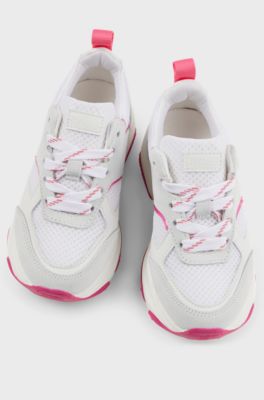 Kids' lace-up trainers in leather and mesh, White
