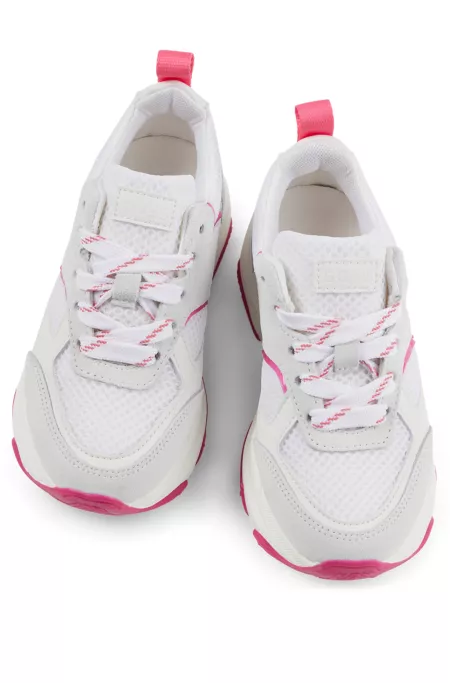 Baskets à lacets pour enfant, en cuir et en mesh