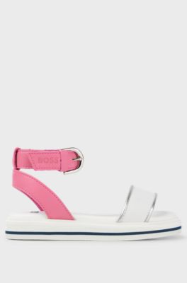 Kids' sandals in leather with embossed logo, White