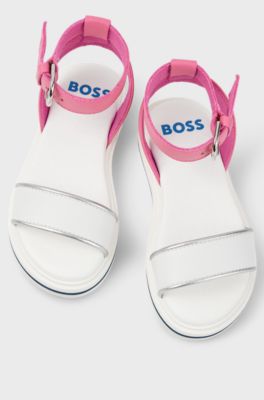Kids' sandals in leather with embossed logo, White