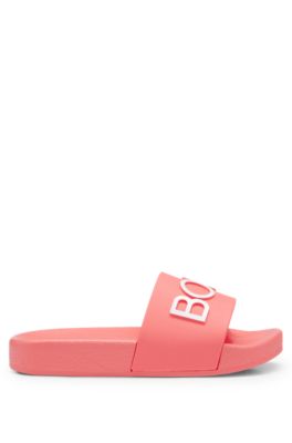 Kids' PVC slides with contrast logo, Light Red