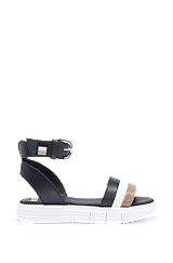 Kids' leather sandals with signature stripes, Black