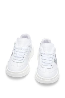 Kids' leather trainers with monogram detail, White