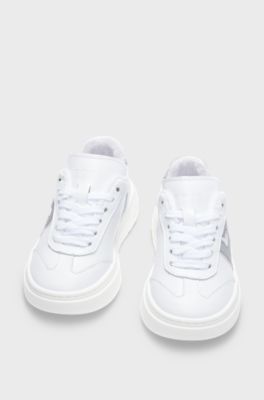 Kids' leather trainers with monogram detail, White