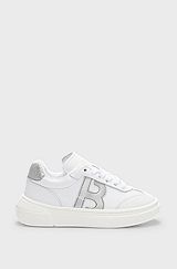 Kids' leather trainers with monogram detail, White
