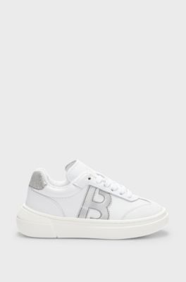 Kids' leather trainers with monogram detail, White
