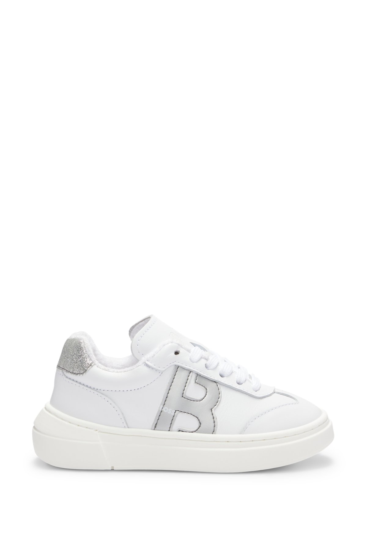 Kids' leather trainers with monogram detail, White