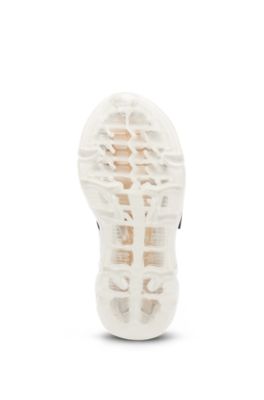 Sneakers in pelle per bambini con righe e loghi, Bianco