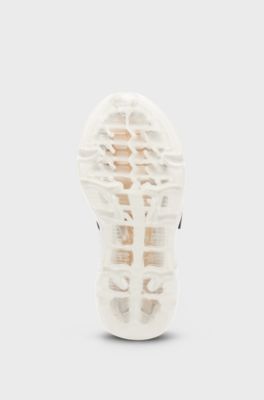 Kids' leather trainers with stripes and logos, White