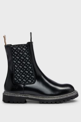 Kids' Chelsea boots in patent leather with monogram panels, Black