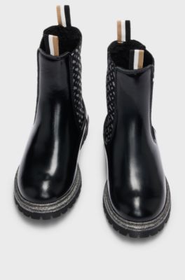 Kids' Chelsea boots in patent leather with monogram panels, Black