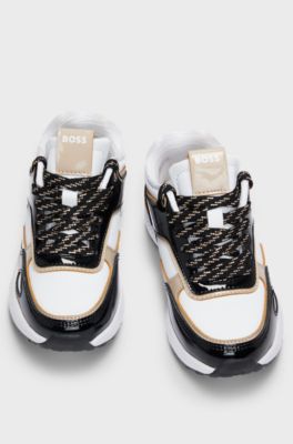 Kids' trainers in faux leather with printed logo, White