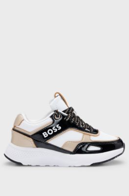 Kids' trainers in faux leather with printed logo, White