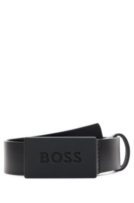 Ceinture en cuir pour enfant avec boucle plate &agrave; logo, Noir